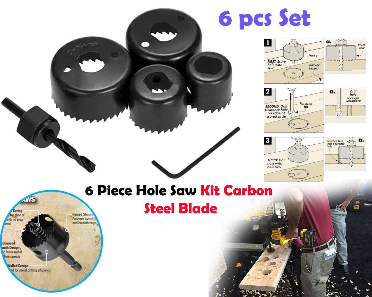 433 Hole Saw Set Drill Bit Set 32mm38mm44mm54mm (6 Pcs) - Shopperscult