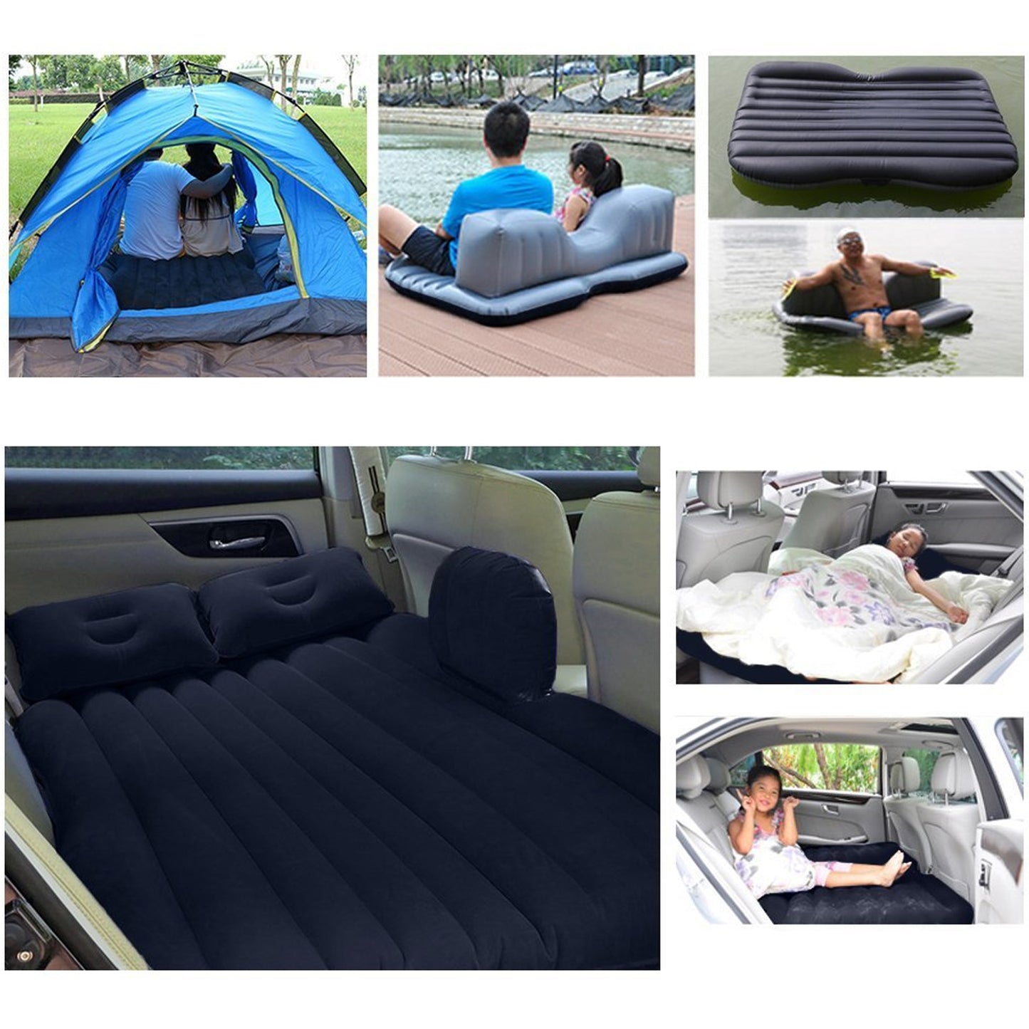 Inflatable Bed With 2 Pillows Air Pump (Portable) For Travel Camping Vacation