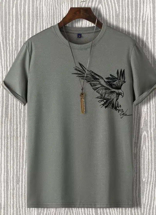 Round Neck Printed T-shirt for Men (Grey, M) - Shopperscult