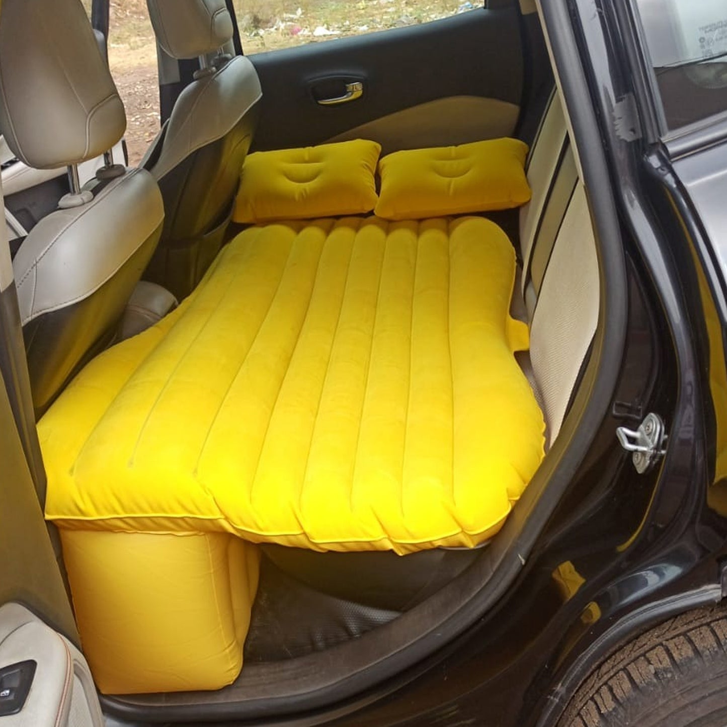 Inflatable Bed With 2 Pillows Air Pump (Portable) For Travel Camping Vacation