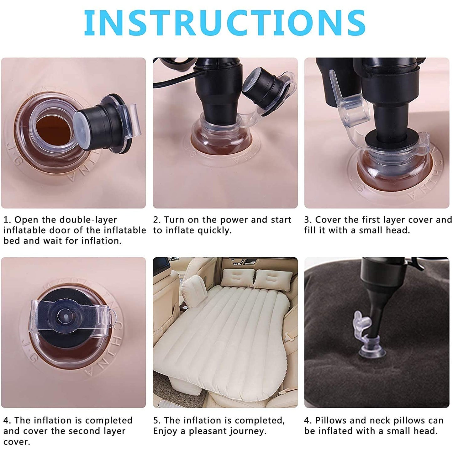 Inflatable Bed With 2 Pillows Air Pump (Portable) For Travel Camping Vacation