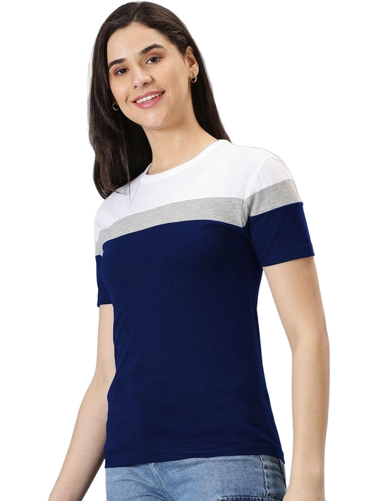 AUSK Women's Colorblocked Round Neck Half Sleeve Casual T-Shirt