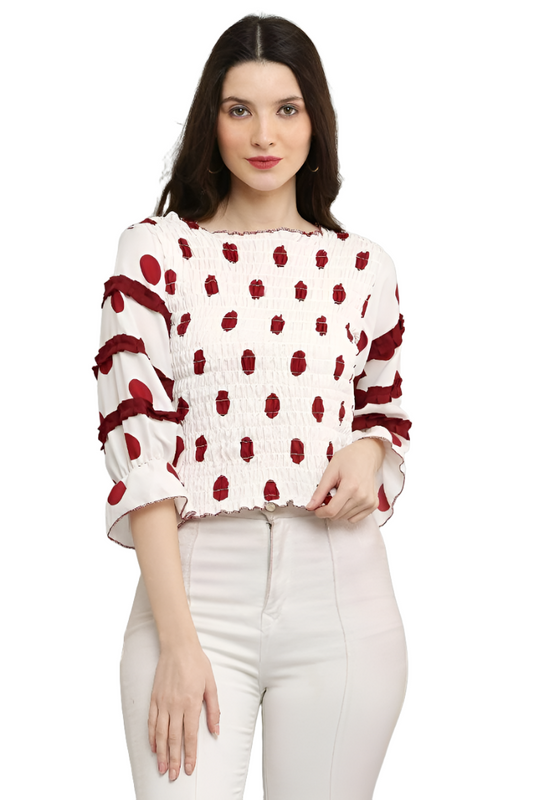 Women's Polyester Polka Dot Print Top