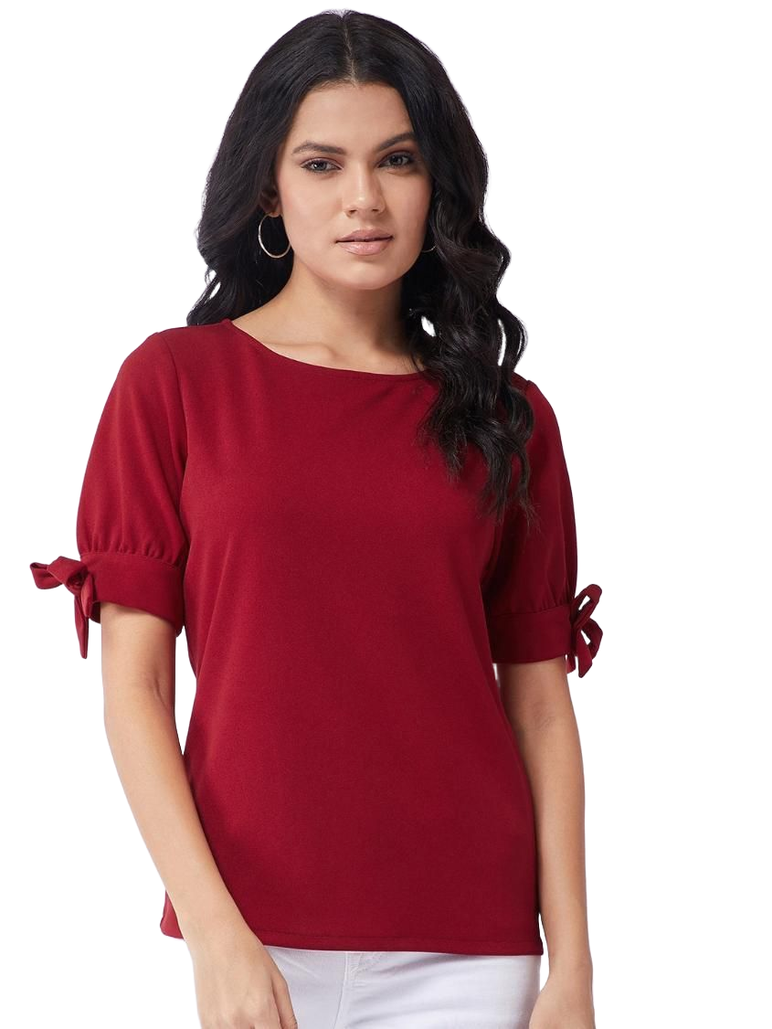 Women's Solid Top With Tie-Up Sleeves