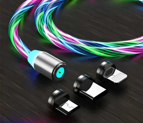 Fast 3 in 1 Multiple Pin With LED Light Magnetic Charging Cable - Assorted color