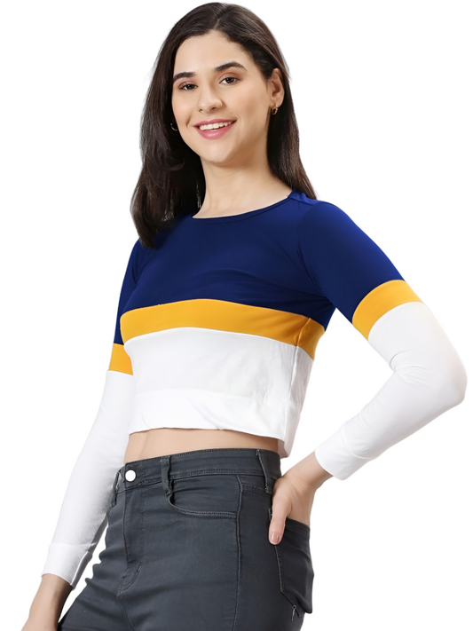 AUSK Women's Color Block Full Sleeve Crop Top