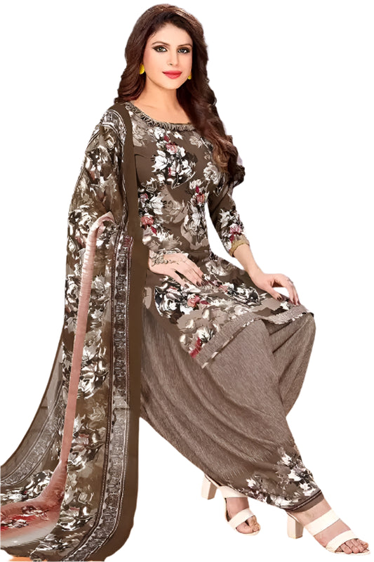 Crepe Printed Unstitched Dress Material for Women (Brown, 2 m)