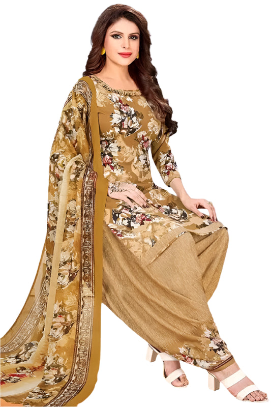 Crepe Printed Unstitched Dress Material for Women (Beige, 2 m)