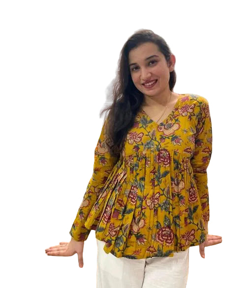 Floral Vibe Mustard Empire Top Stylish & Comfortable Daily Wear