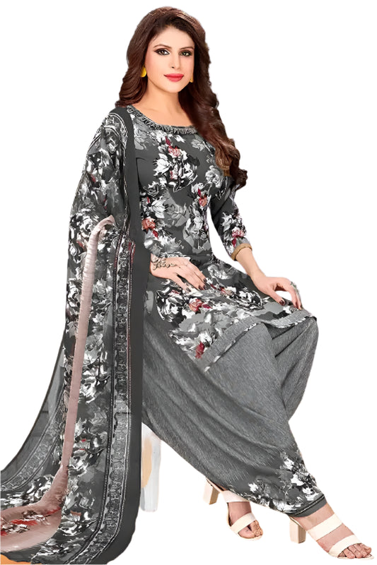 Crepe Printed Unstitched Dress Material for Women (Grey, 2 m)