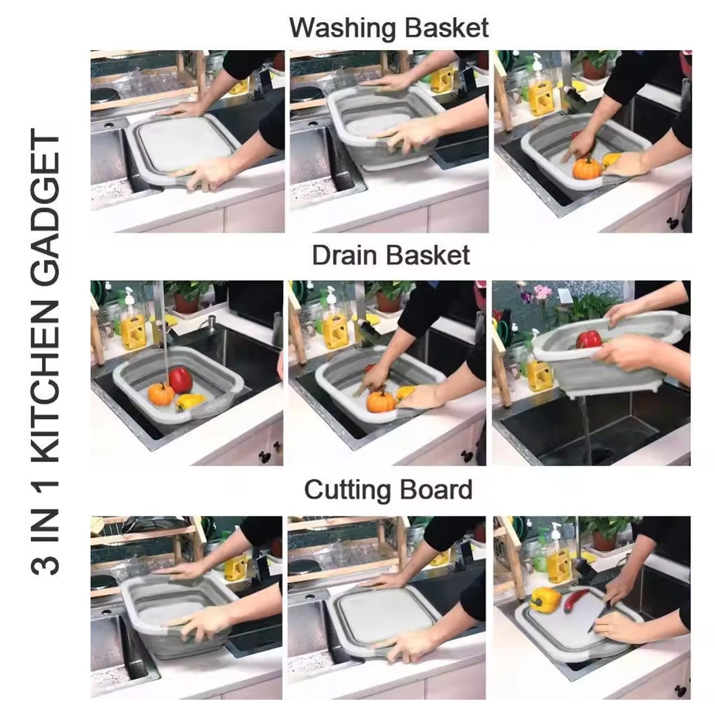 0098a Collapsible Cutting Board With Dish Tub Basket