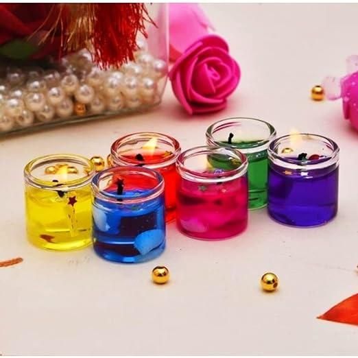 Multicolour Smokeless Decorated Mini Cute Glass Jelly Gel Candles (Pack of 12 Pcs)