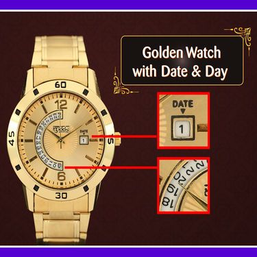 Fidato Golden Watch With Golden Chain Combo