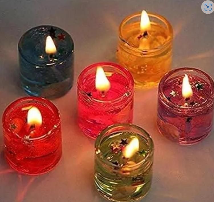 Multicolour Smokeless Decorated Mini Cute Glass Jelly Gel Candles (Pack of 12 Pcs)