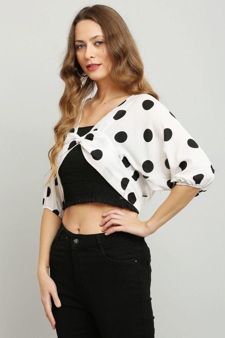 Women's Polyester Colorblock Dot Print Crop Top