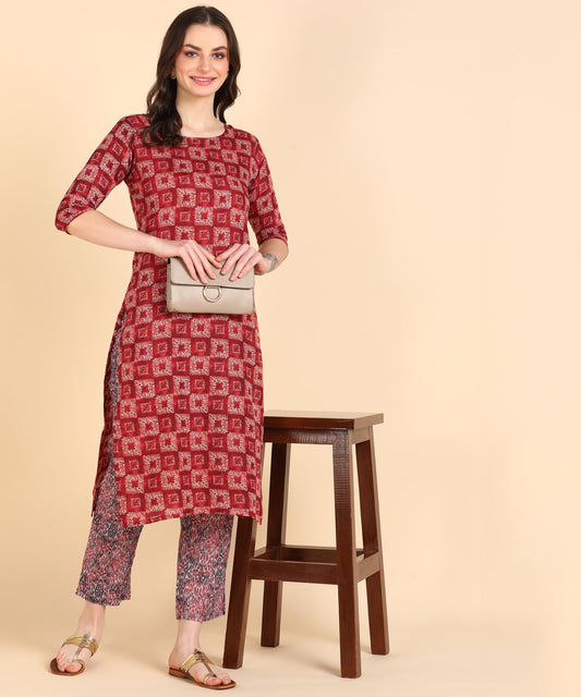 Women's Cotton Printed Straight Kurti With Pant Set