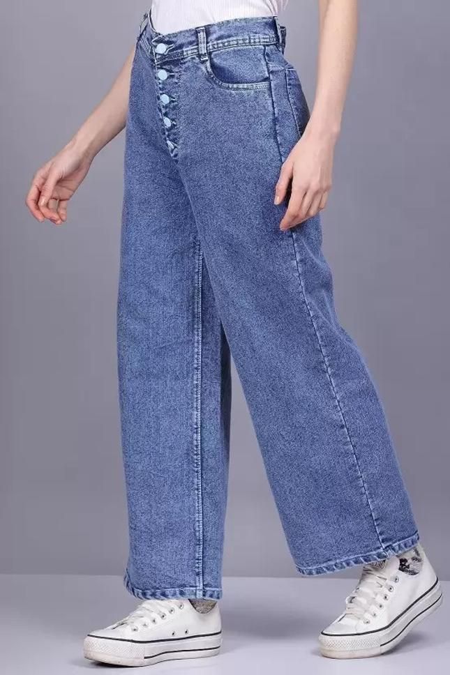 Women's Solid High Waist Rise Flared Denim Jeans