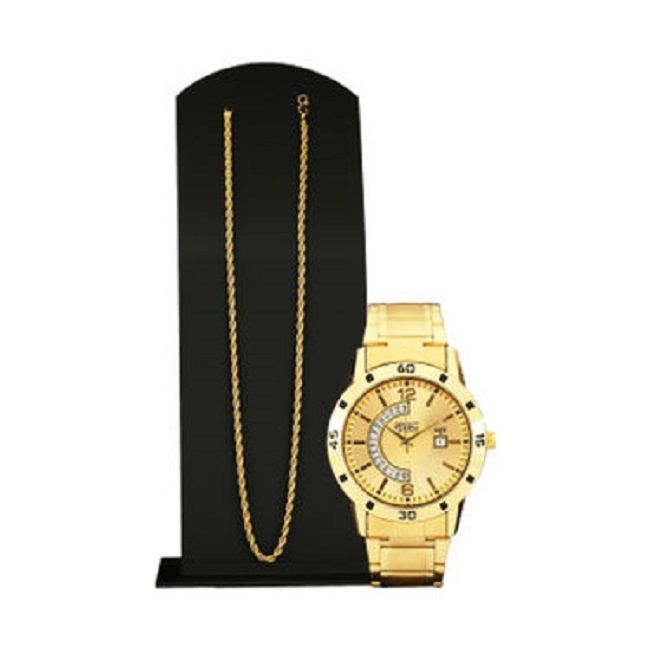 Fidato Golden Watch With Golden Chain Combo