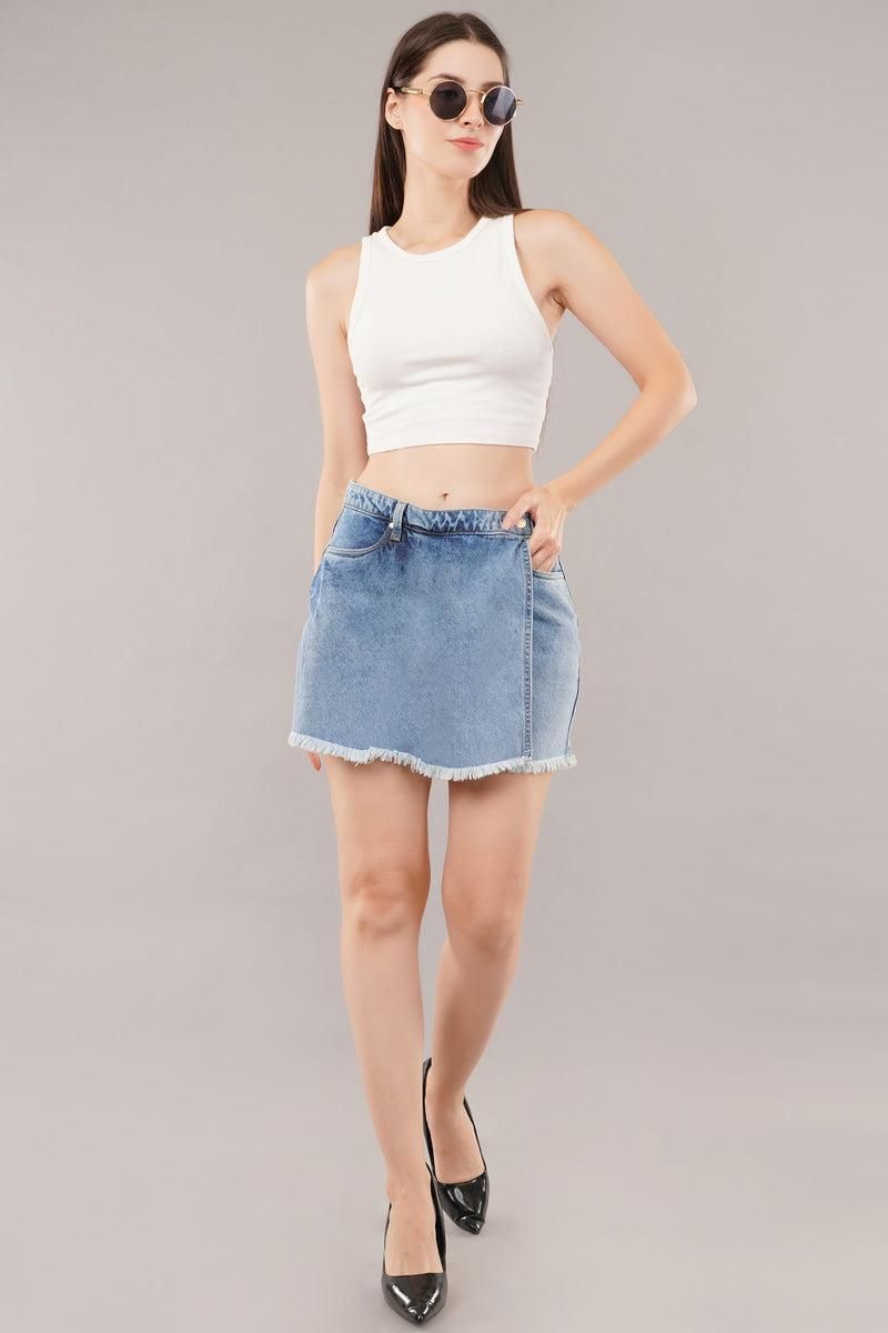 Meghz Women's Solid Wrap Skirt Style Denim Short