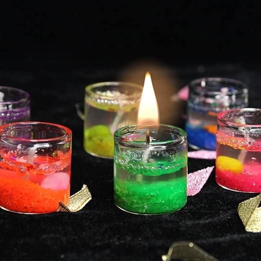 Multicolour Smokeless Decorated Mini Cute Glass Jelly Gel Candles (Pack of 12 Pcs)