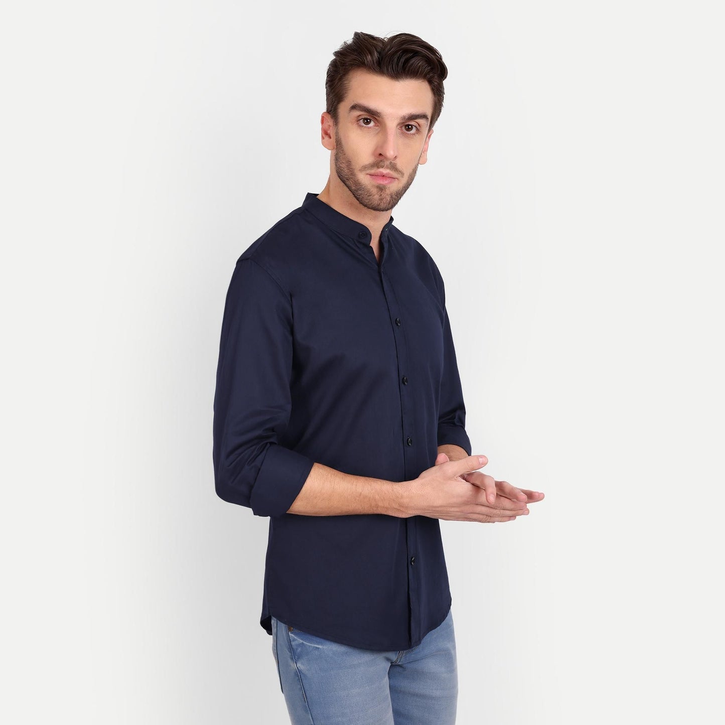 Meghz Men's Cotton Blend Solid Slim Fit Shirt