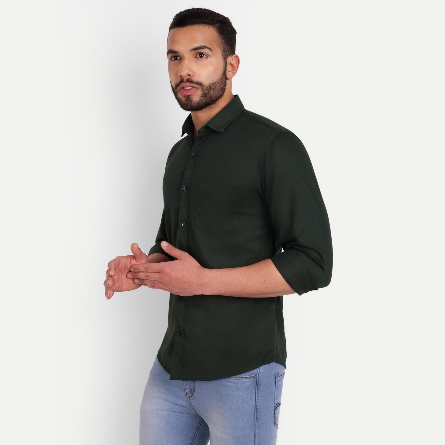 Meghz Men's Cotton Blend Solid Slim Fit Shirt