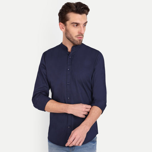 Meghz Men's Cotton Blend Solid Slim Fit Shirt