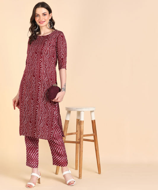 Women's Cotton Printed Straight Kurti With Pant Set