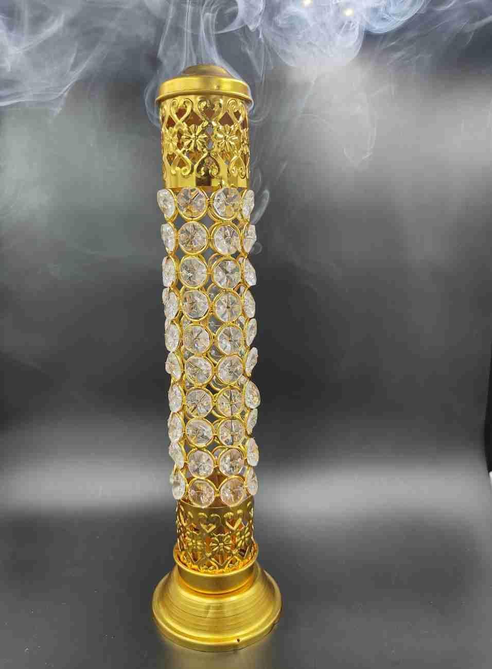 Incense Stick Holder with Ash Catcher| 25cm Height | Brass Crystal Incense Burner| Pack of 1